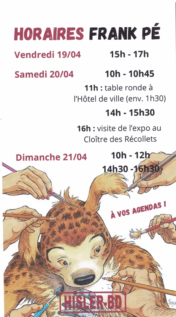 Horaires rencontre Frank Pé